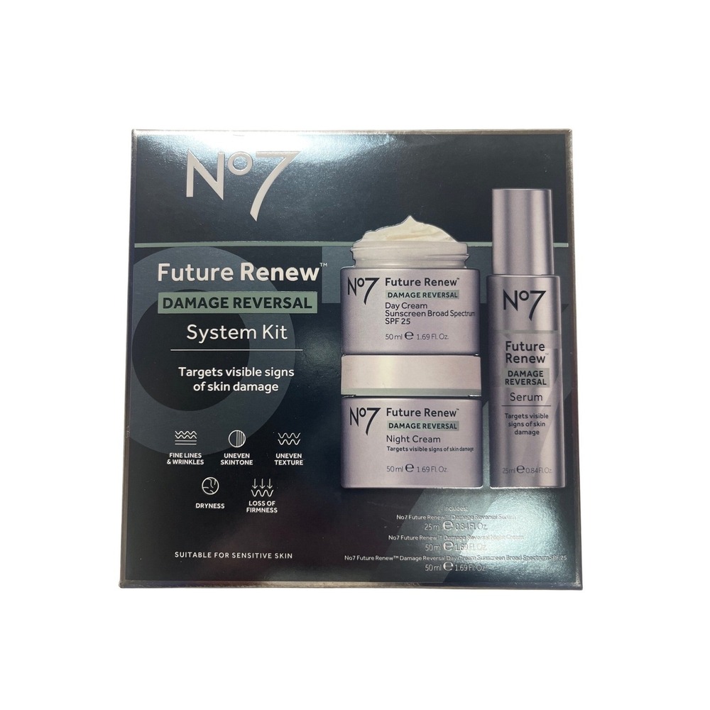 No7 Future Renew Damage Reversal System Kit 3pc Serum Day SPF 25 Night Cream Set